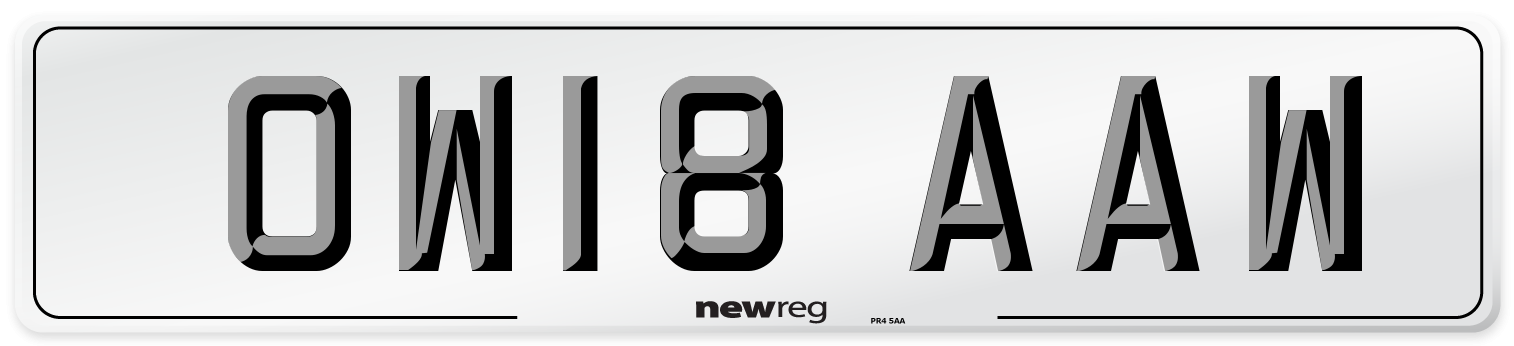 OW18 AAW Number Plate from New Reg